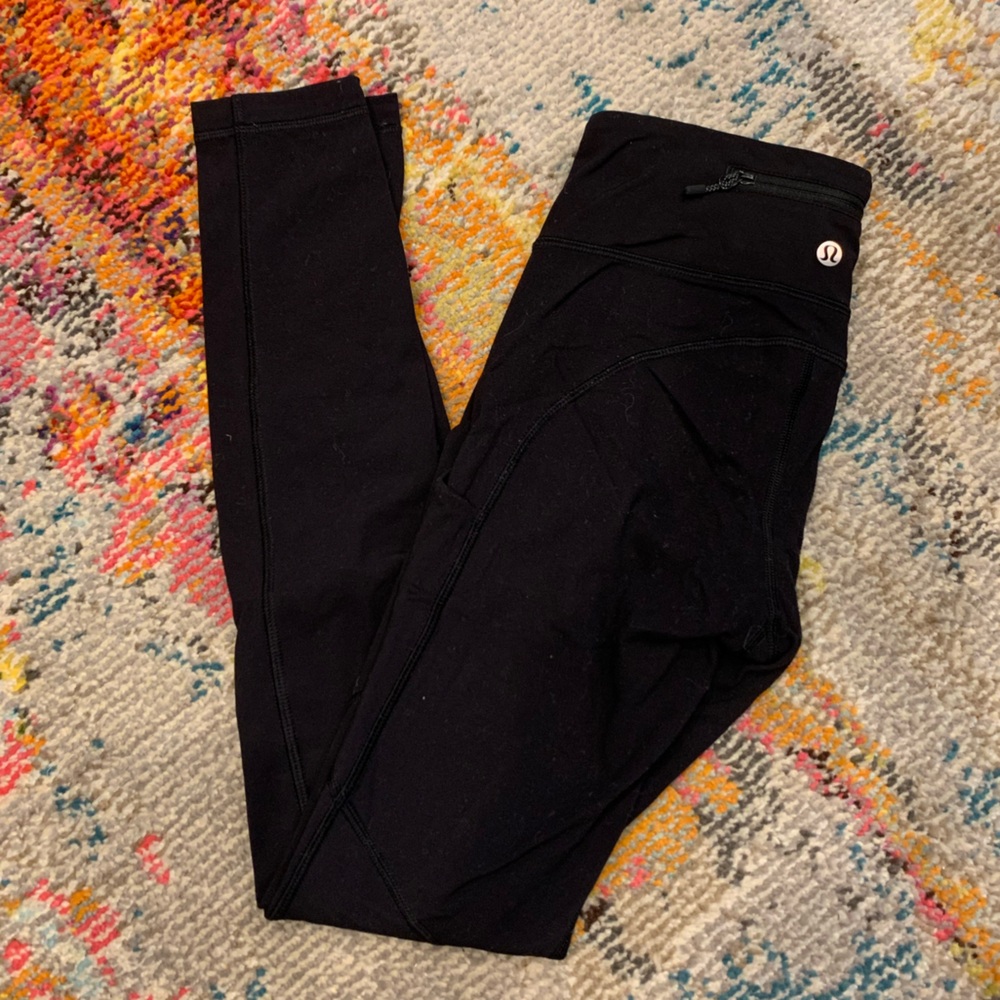 Black LuluLemon Brushed Leggings with Pockets Size 4